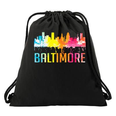 Baltimore Maryland Retro Watercolor Skyline Art Souvenir Drawstring Bag