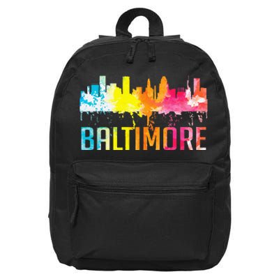 Baltimore Maryland Retro Watercolor Skyline Art Souvenir 16 in Basic Backpack