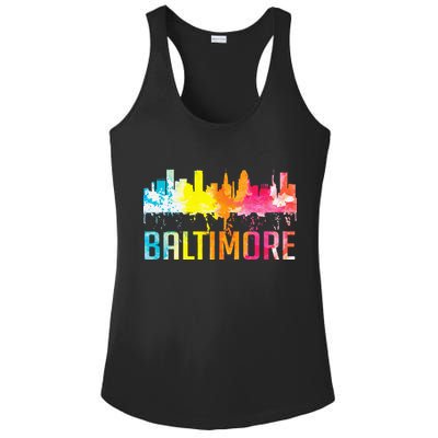 Baltimore Maryland Retro Watercolor Skyline Art Souvenir Ladies PosiCharge Competitor Racerback Tank