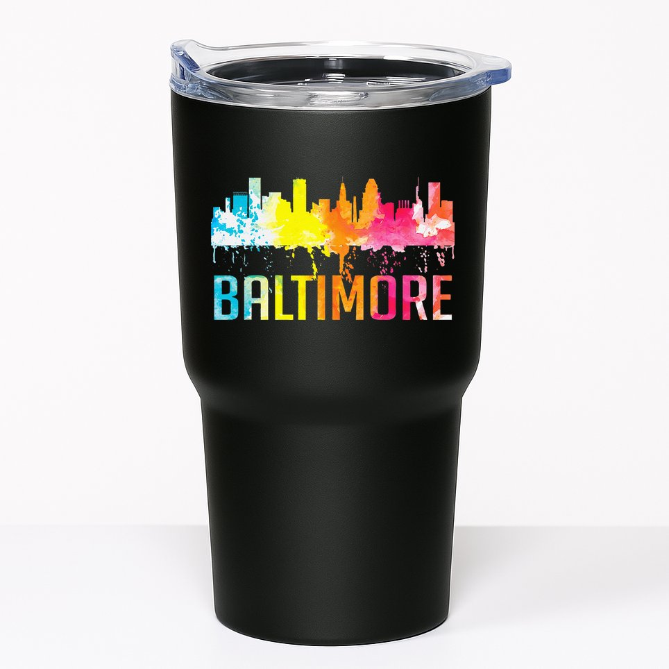 Baltimore Maryland Retro Watercolor Skyline Art Souvenir Tumbler