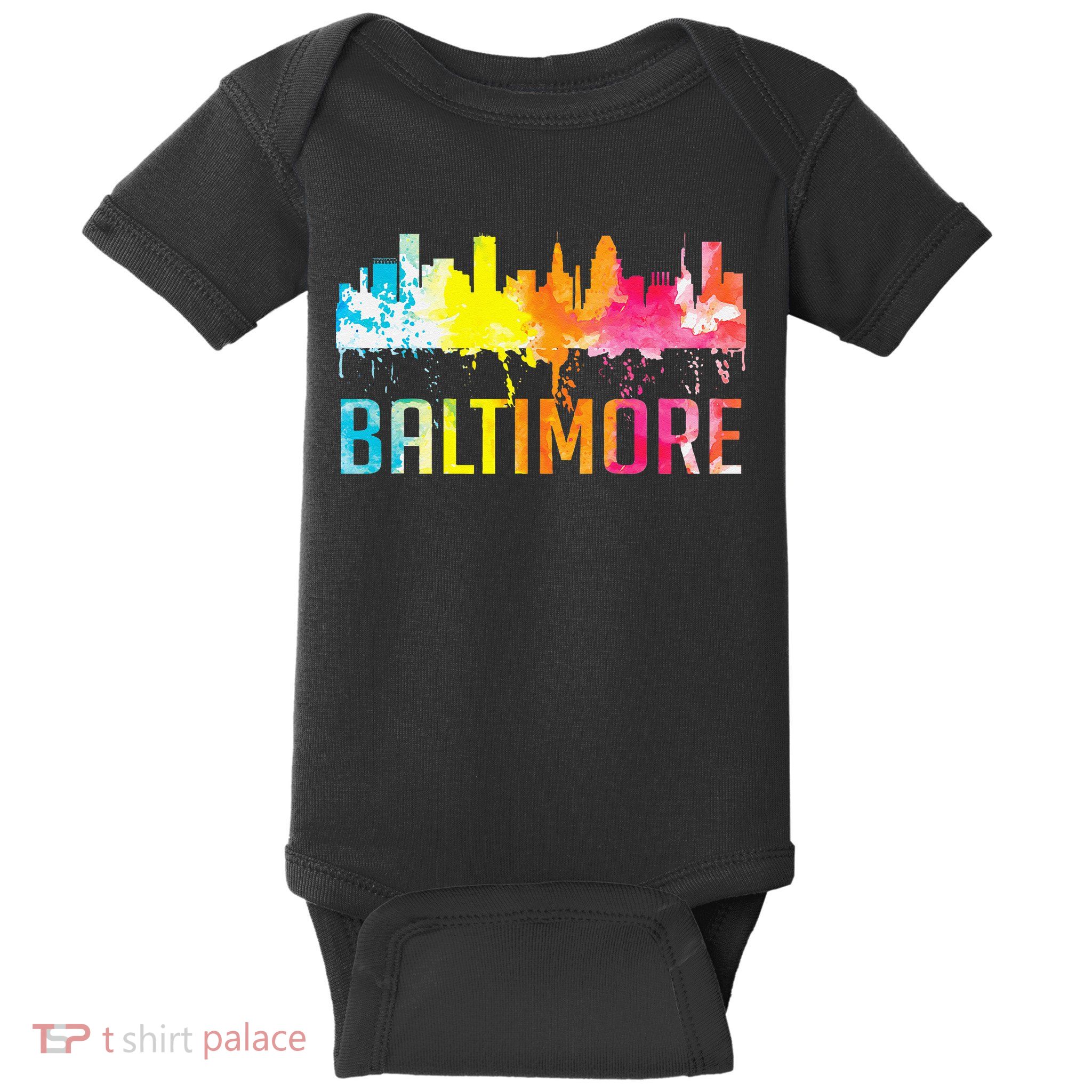 Baltimore Maryland Retro Watercolor Skyline Art Souvenir Baby Bodysuit