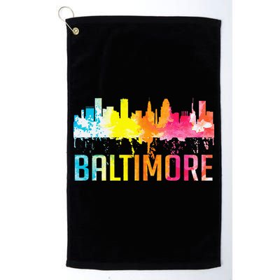 Baltimore Maryland Retro Watercolor Skyline Art Souvenir Golf Towel