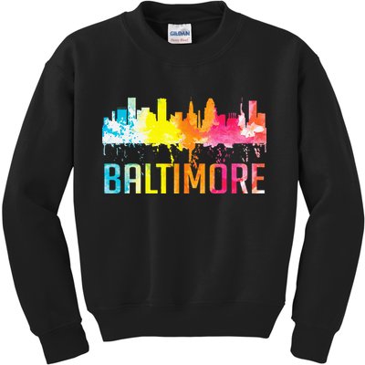 Baltimore Maryland Retro Watercolor Skyline Art Souvenir Kids Sweatshirt