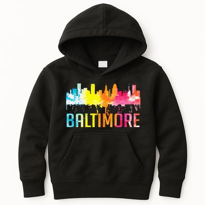 Baltimore Maryland Retro Watercolor Skyline Art Souvenir Kids Hoodie