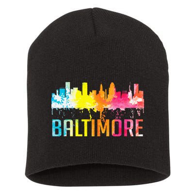 Baltimore Maryland Retro Watercolor Skyline Art Souvenir Short Acrylic Beanie