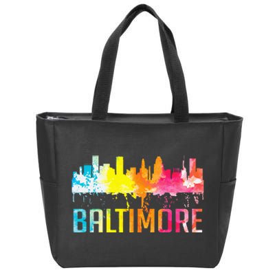 Baltimore Maryland Retro Watercolor Skyline Art Souvenir Zip Tote Bag