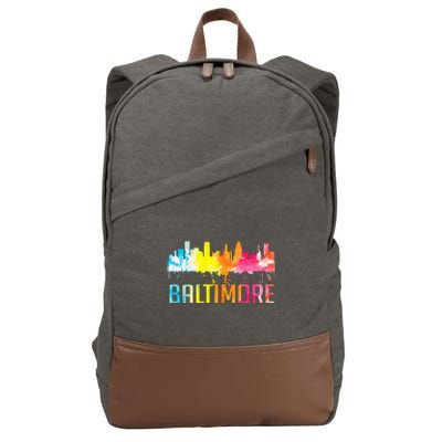 Baltimore Maryland Retro Watercolor Skyline Art Souvenir Cotton Canvas Backpack