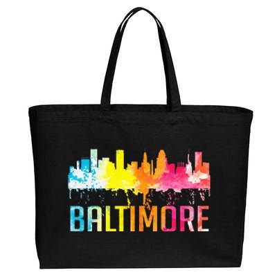 Baltimore Maryland Retro Watercolor Skyline Art Souvenir Cotton Canvas Jumbo Tote