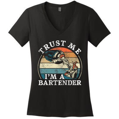 Bartender Mixologist Retro Vintage Trust Me IM A Bartender Women's V-Neck T-Shirt