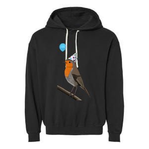 Bird Motif Robin Bird Animal Drawing Birthday Garment-Dyed Fleece Hoodie