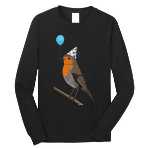 Bird Motif Robin Bird Animal Drawing Birthday Long Sleeve Shirt