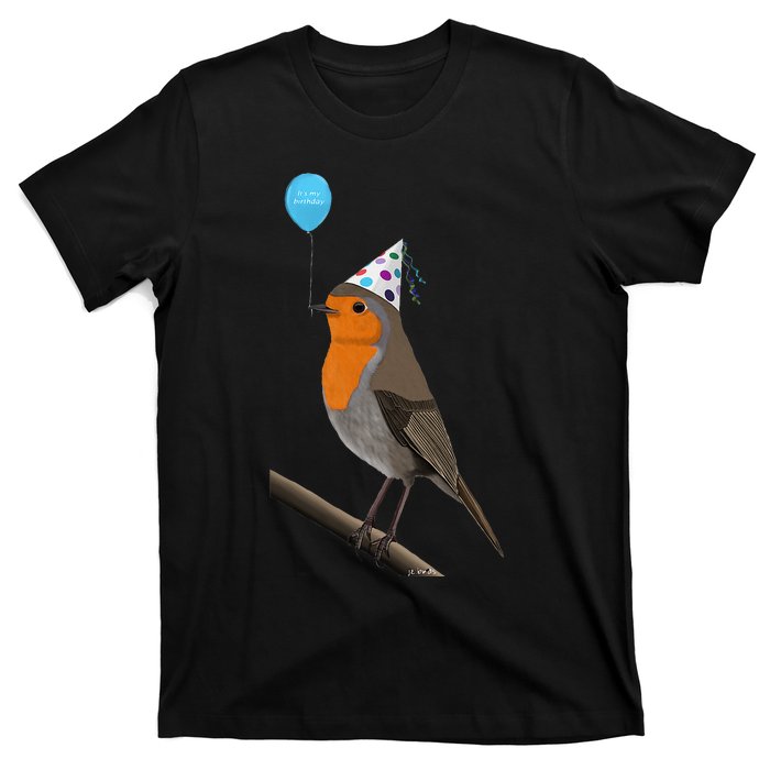 Bird Motif Robin Bird Animal Drawing Birthday T-Shirt