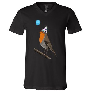 Bird Motif Robin Bird Animal Drawing Birthday V-Neck T-Shirt