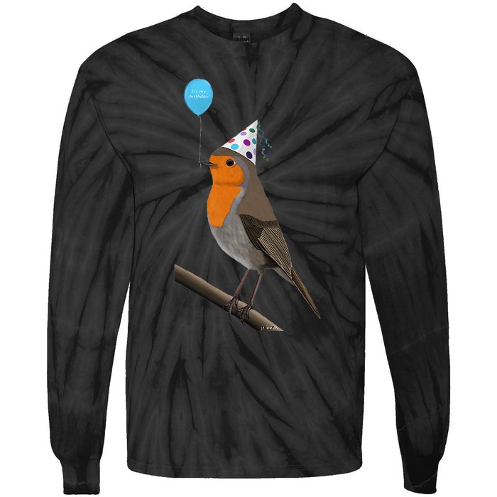 Bird Motif Robin Bird Animal Drawing Birthday Tie-Dye Long Sleeve Shirt