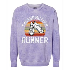 Badass Mother Runner Running Retro Sport Fitness Workout Colorblast Crewneck Sweatshirt