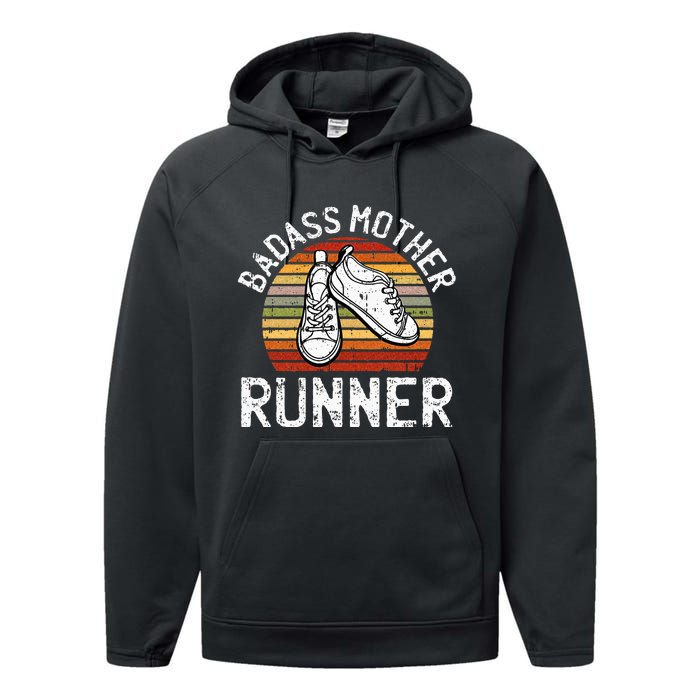 Badass Mother Runner Running Retro Sport Fitness Workout Performance Fleece Hoodie