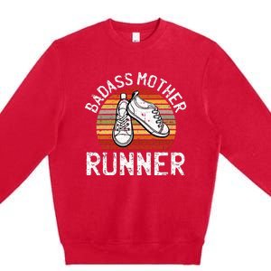 Badass Mother Runner Running Retro Sport Fitness Workout Premium Crewneck Sweatshirt