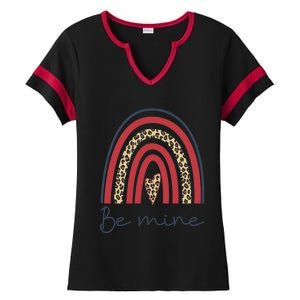 Be Mine Rainbow Valentines Day And Leopard Print Gift Ladies Halftime Notch Neck Tee