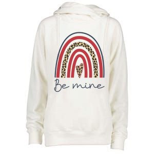 Be Mine Rainbow Valentines Day And Leopard Print Gift Womens Funnel Neck Pullover Hood