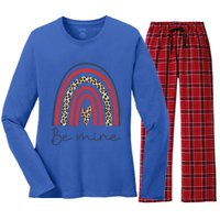 Be Mine Rainbow Valentines Day And Leopard Print Gift Women's Long Sleeve Flannel Pajama Set 