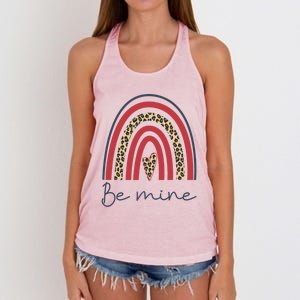 Be Mine Rainbow Valentines Day And Leopard Print Gift Women's Knotted Racerback Tank