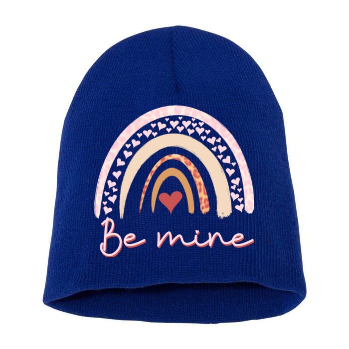 Be Mine Rainbow Valentines Day And Leopard Print Gift Short Acrylic Beanie