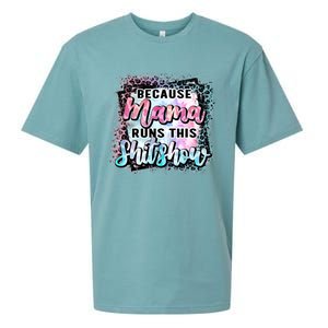 Because Mama Runs This Shitshow Mom Life Leopard Mom Mother's Day Sueded Cloud Jersey T-Shirt