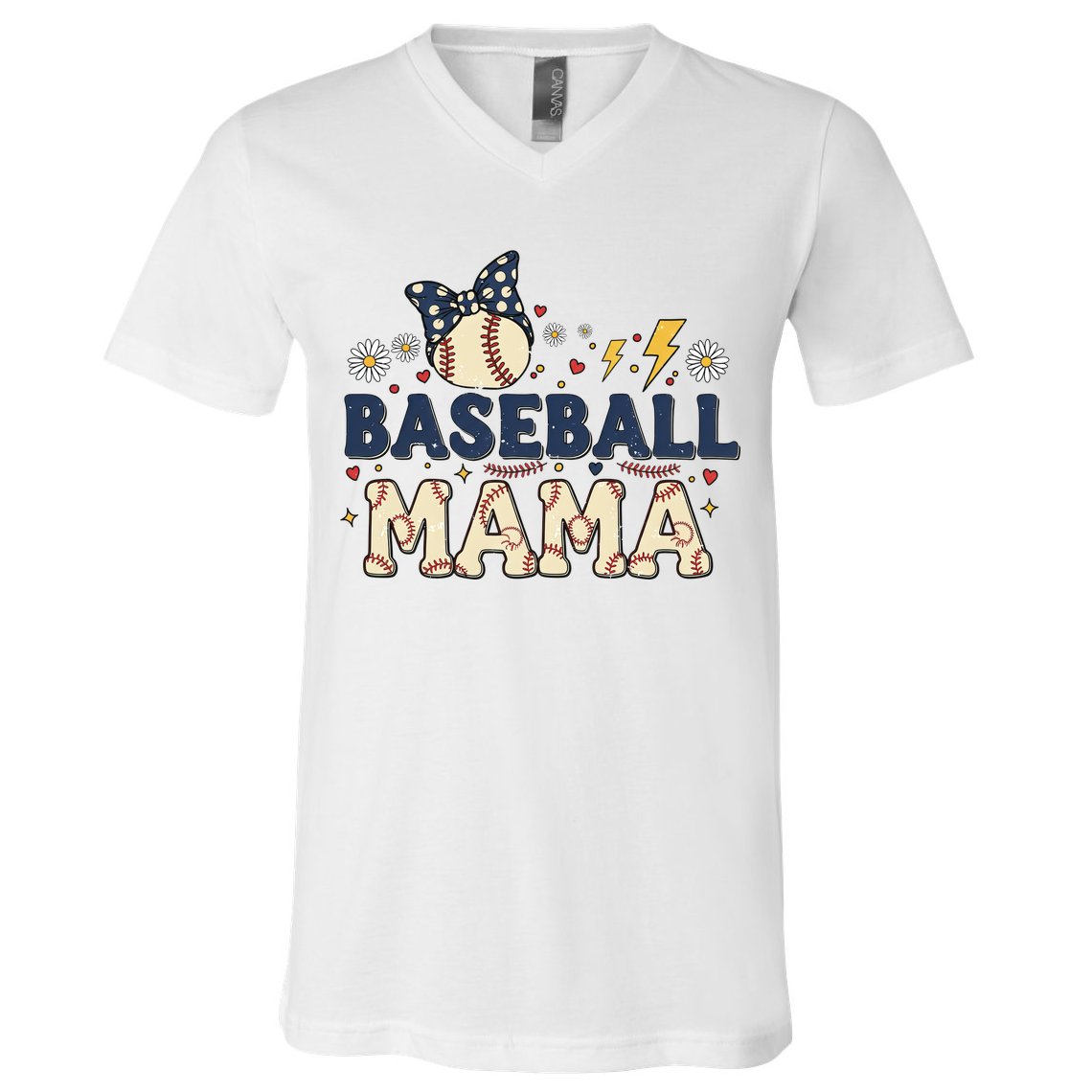 Baseball Mama Retro V-Neck T-Shirt