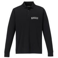 B.E.N.G.A.L.S Mascot Retro Sports Name Design Performance Long Sleeve Polo