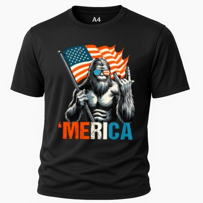 Bigfoot Merica Rock American Flag Patriotic 4th Of July Performance Shirt