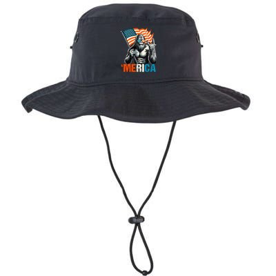 Bigfoot Merica Rock American Flag Patriotic 4th Of July Bucket Hat