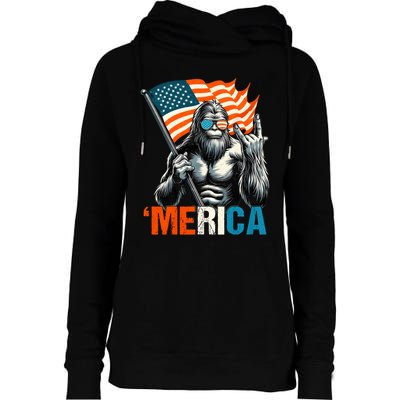 Bigfoot Merica Rock American Flag Patriotic 4th Of July Womens Funnel Neck Pullover Hood