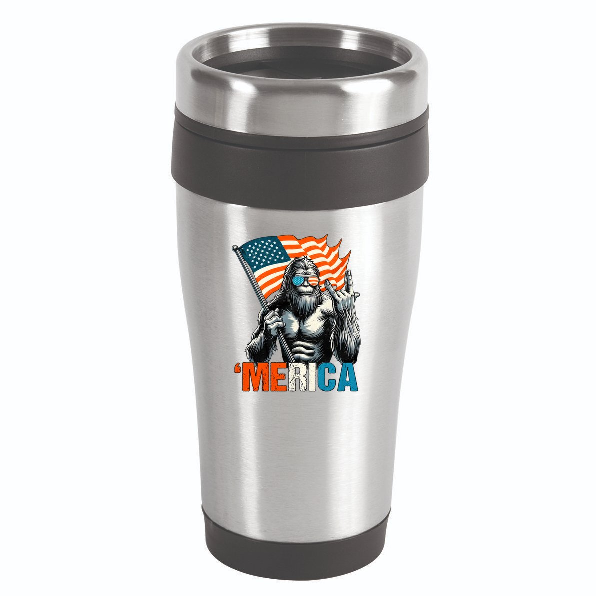 Bigfoot Merica Rock American Flag Patriotic 4th Of July 16oz Travel Tumbler