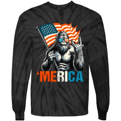 Bigfoot Merica Rock American Flag Patriotic 4th Of July Tie-Dye Long Sleeve Shirt