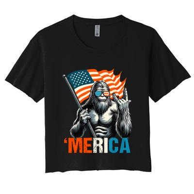 Bigfoot Merica Rock American Flag Patriotic 4th Of July Crop Top
