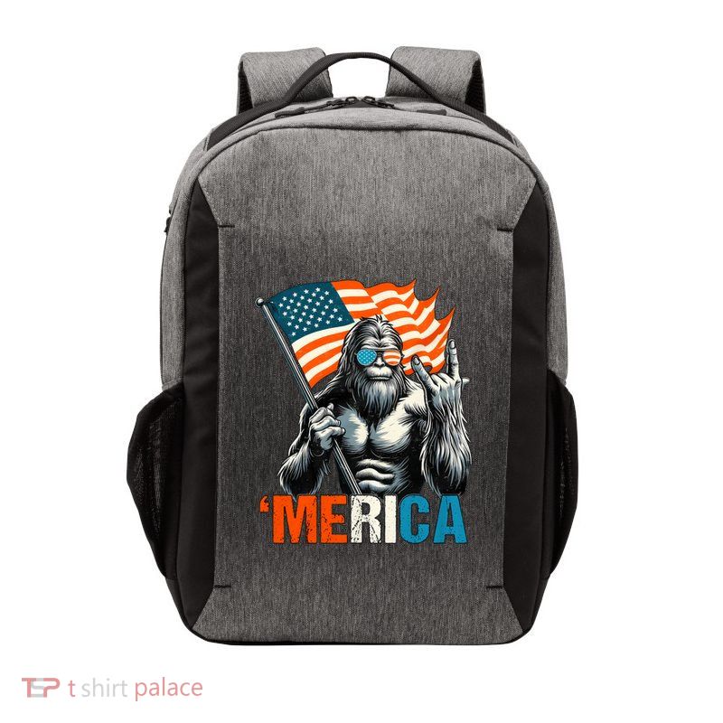 Bigfoot Merica Rock American Flag Patriotic 4th Of July Vector Backpack