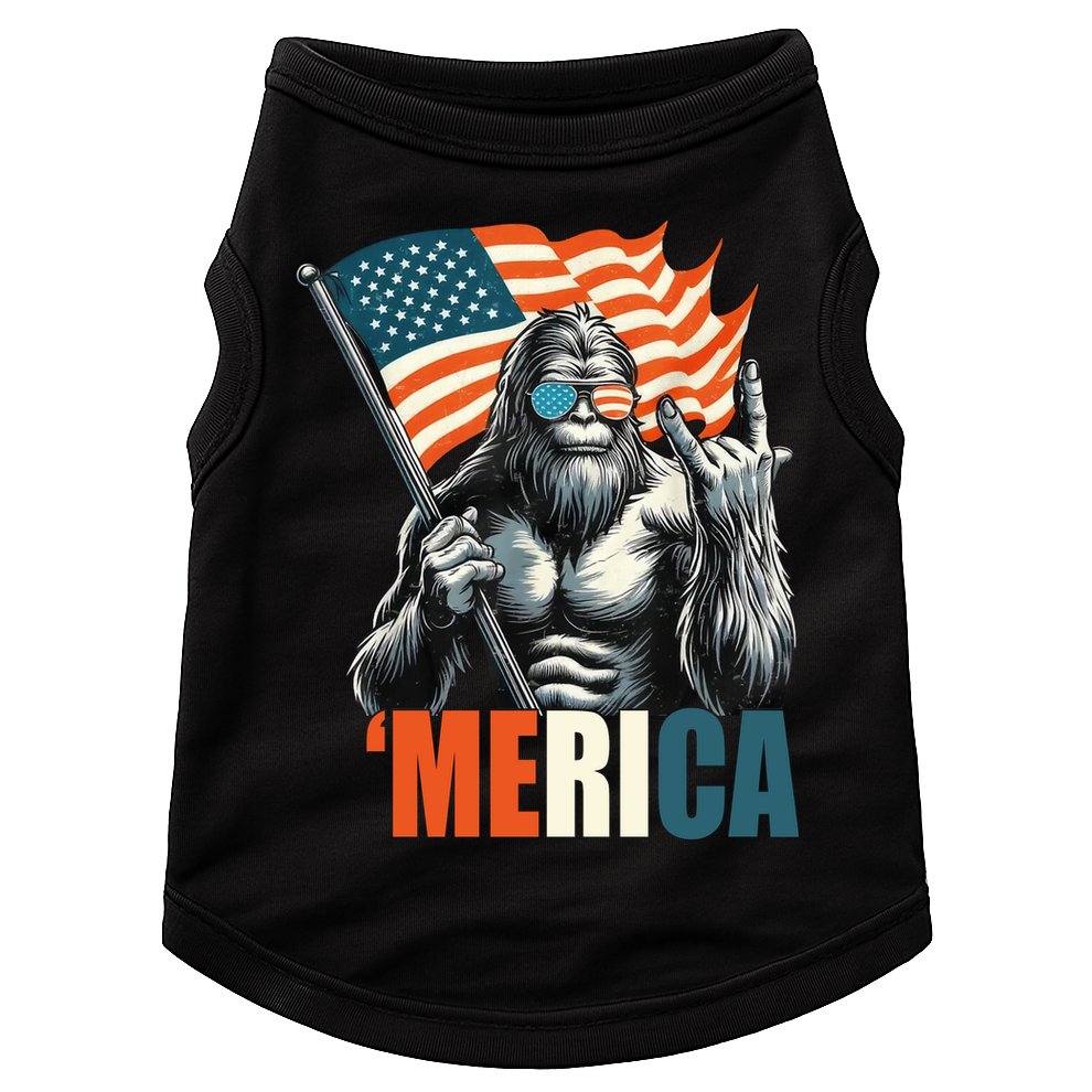 Bigfoot Merica Rock American Flag Patriotic 4th Of July Doggie Tank