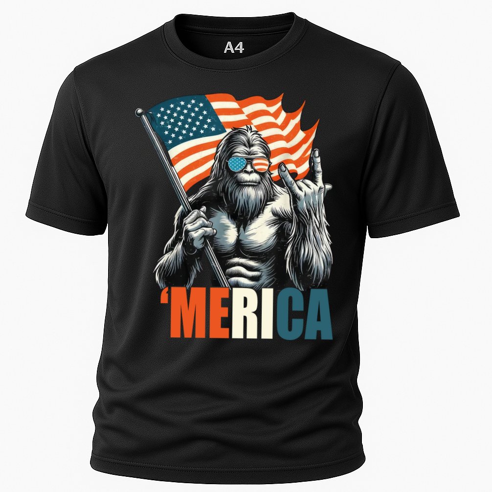 Bigfoot Merica Rock American Flag Patriotic 4th Of July Performance Shirt