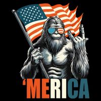 Bigfoot Merica Rock American Flag Patriotic 4th Of July Button