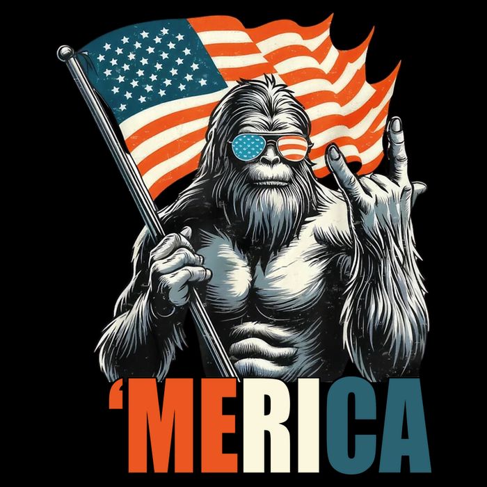 Bigfoot Merica Rock American Flag Patriotic 4th Of July Button