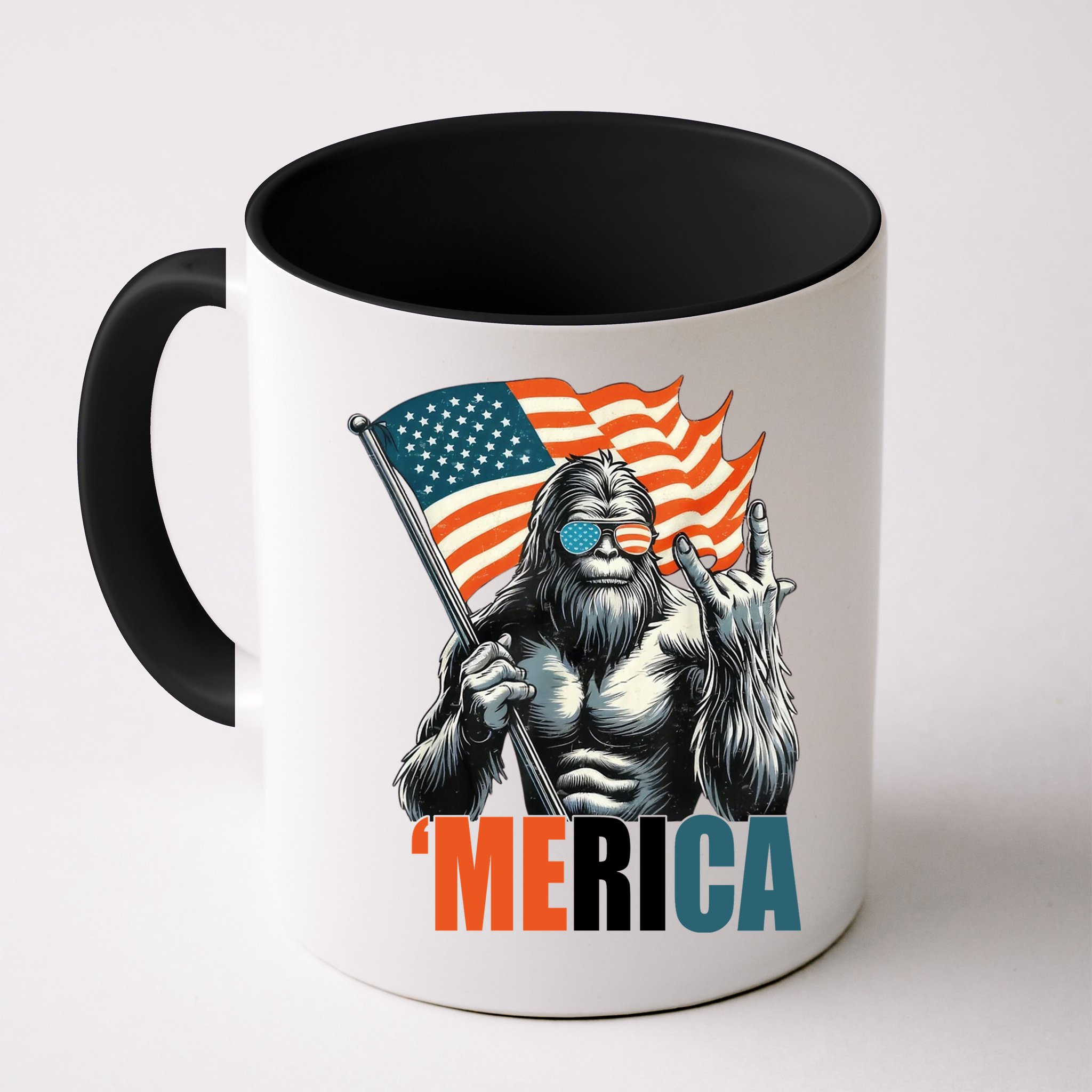 Bigfoot Merica Rock American Flag Patriotic 4th Of July Mug