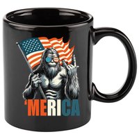 Bigfoot Merica Rock American Flag Patriotic 4th Of July 11oz C Handle Ceramic Mug