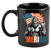 Bigfoot Merica Rock American Flag Patriotic 4th Of July 11oz C Handle Ceramic Mug