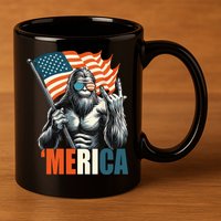 Bigfoot Merica Rock American Flag Patriotic 4th Of July 11oz C Handle Ceramic Mug