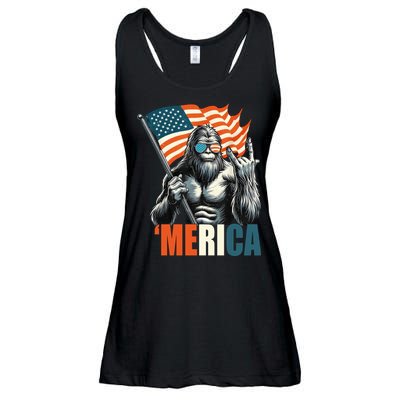 Bigfoot Merica Rock American Flag Patriotic 4th Of July Ladies Essential Flowy Tank