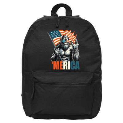 Bigfoot Merica Rock American Flag Patriotic 4th Of July 16 in Basic Backpack