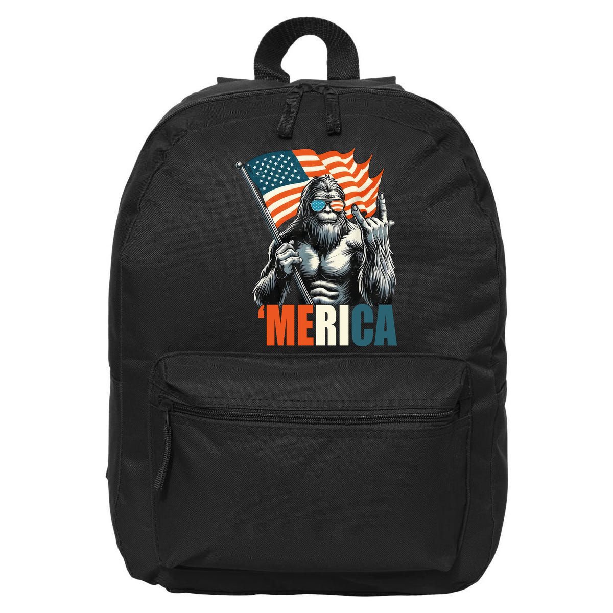 Bigfoot Merica Rock American Flag Patriotic 4th Of July 16 in Basic Backpack
