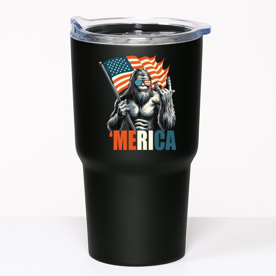 Bigfoot Merica Rock American Flag Patriotic 4th Of July Tumbler