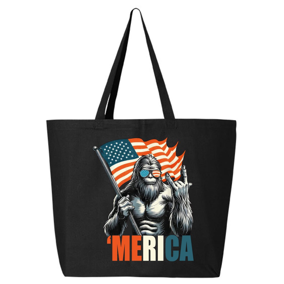 Bigfoot Merica Rock American Flag Patriotic 4th Of July 25L Jumbo Tote