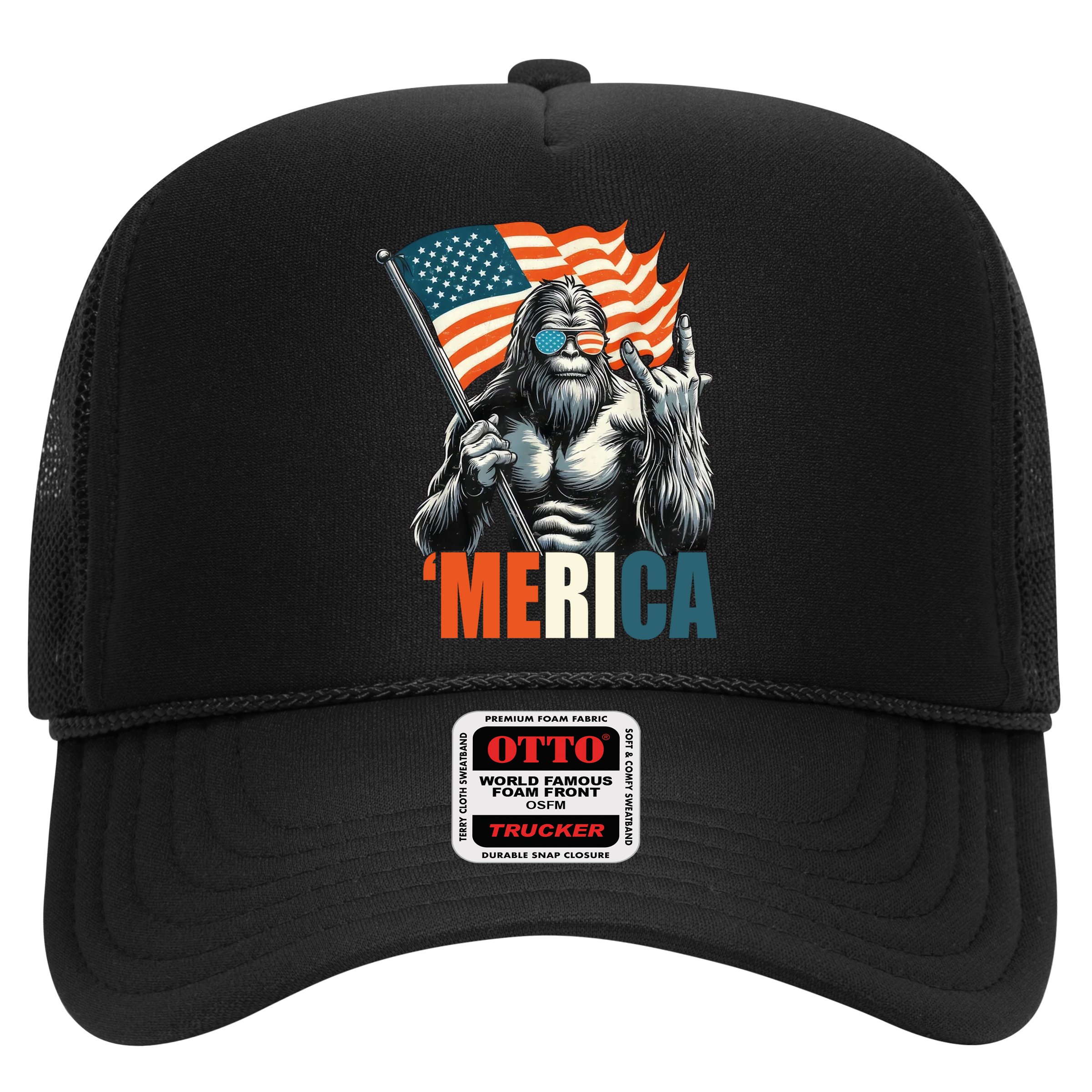Bigfoot Merica Rock American Flag Patriotic 4th Of July Hat